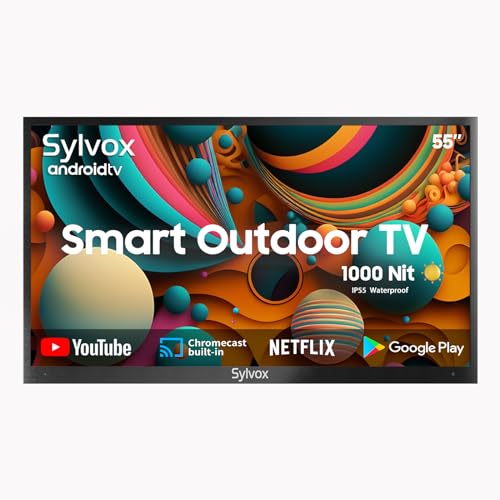 SYLVOX 55 Zoll Außenfernseher, 4K Smart TV 700 Nits wasserdicht, Zwei Lautsprecher, Unterstützung für Bluetooth und Wi-Fi Deck Pro Serie kommerzielle Qualität 7 x 16 H
