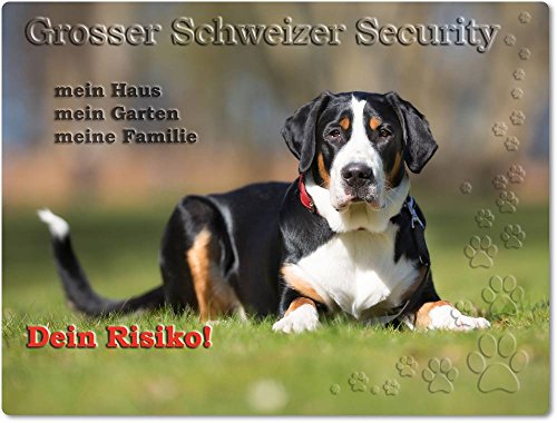 Merchandise for Fans Warnschild - Schild aus Aluminium 30x40cm - Motiv: Grosser Schweizer Sennenhund Security (02)