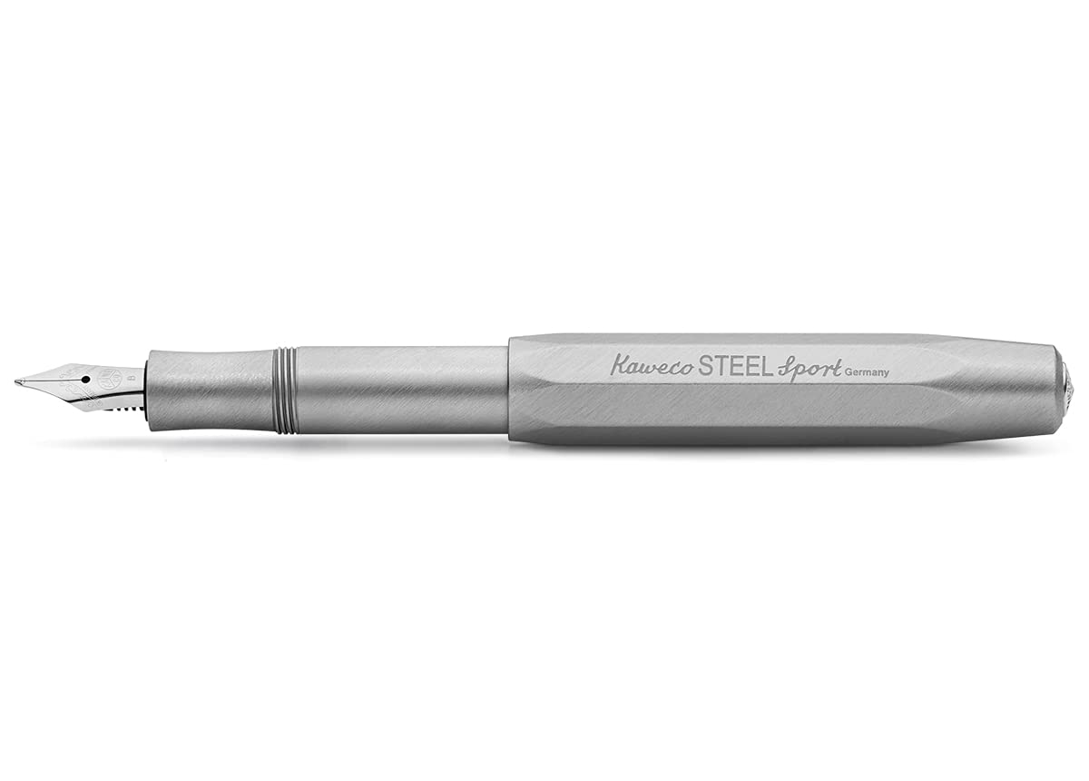 Kaweco 10001398 Füllfederhalter Steel Sport I Premium Füllfederhalter für Tintenpatronen mit hochwertiger Stahlfeder I Kaweco Sport Füller aus gebürstetem Edelstahl 13,5 cm Federbreite: EF (Extra Fein)