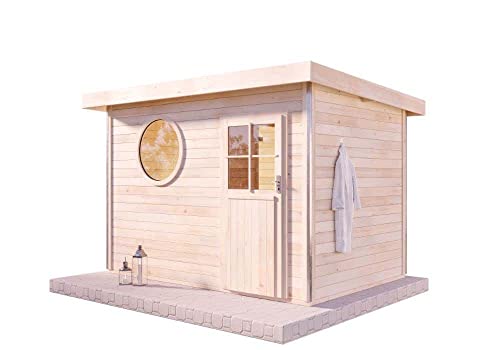 FinnTherm Saunahaus Relax O aus Holz Gartensauna mit 38 mm Wandstärke Sauna Außensauna Pultdach