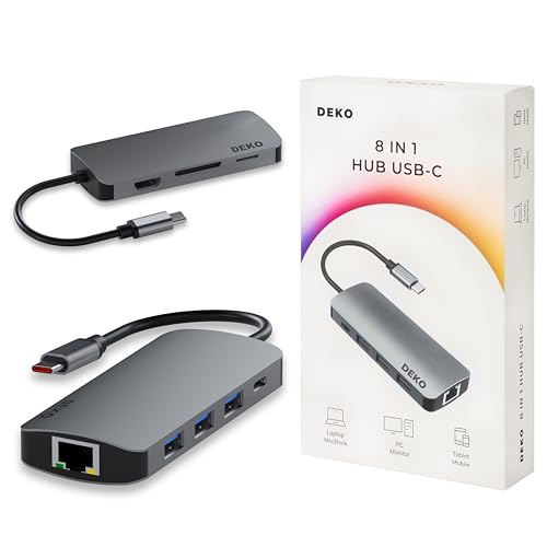 Deko BUSINESS USB-C Hub Dockingstation 8in1 PD 100W HDMI 4k 60Hz 3xUSB 3.1 5Gbps für iPhone 15/15 Pro, MacBook Pro/Air, iPad Pro, Surface, XPS, Thinkpad, Galaxy
