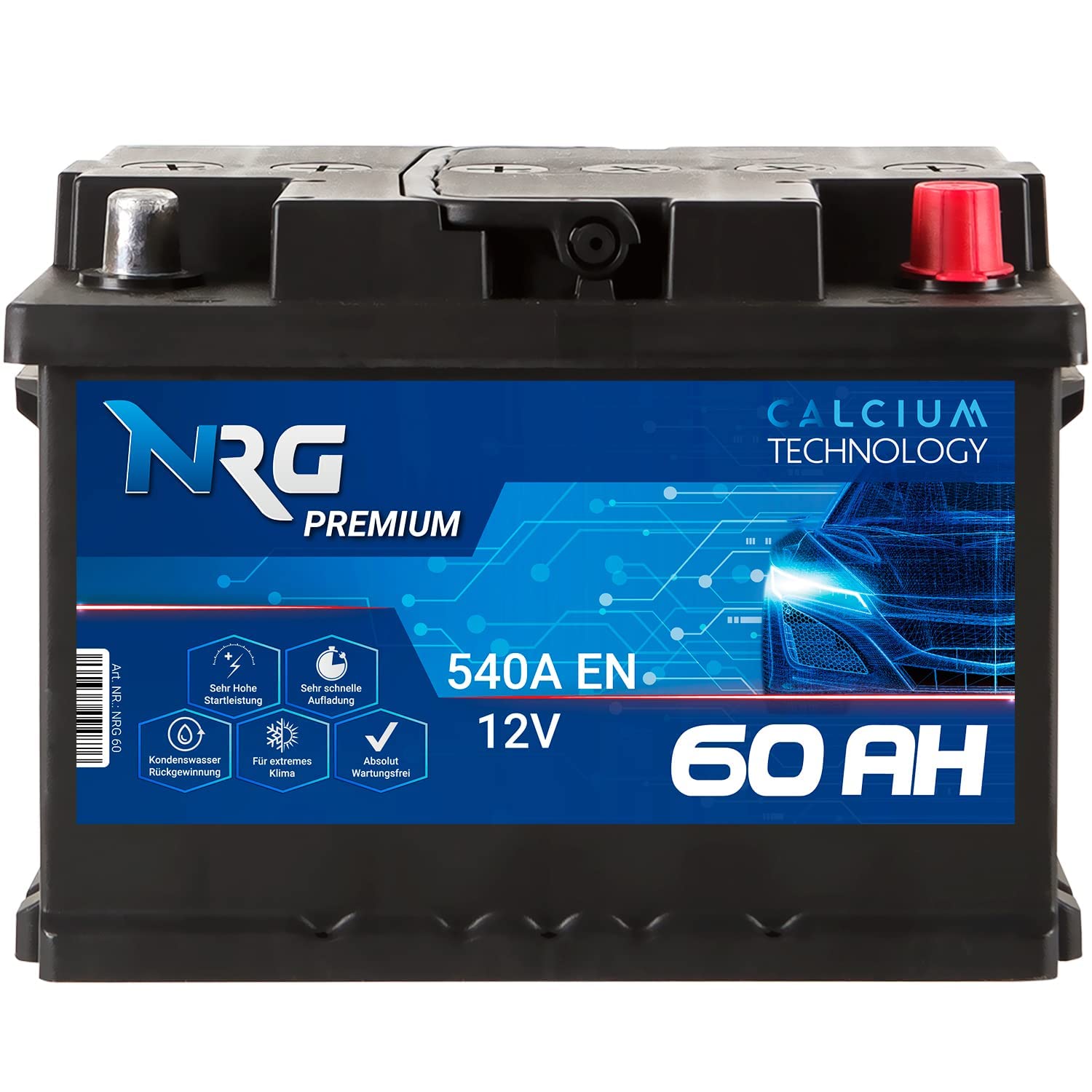 NRG Premium Autobatterie 12V 60Ah ersetzt 53AH 55AH 56AH 61AH 62AH Batterie