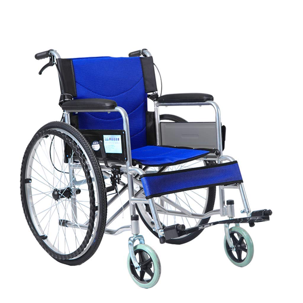 AOLI Kleine Leichtklapp Rollstuhl, Ultra-Light Trolley Tragbarer Rollstuhl, Behinderte älterer Multi-Purpose Rollstuhl, mit Eigenantrieb Rollstuhl, Black1,Blau