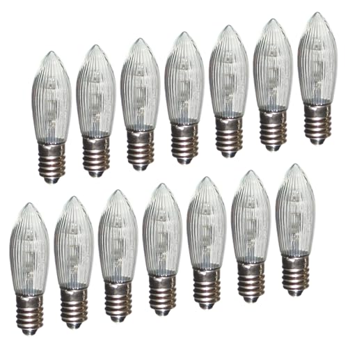 Erzgebirgslicht - AUSWAHL - 14 Stück LED Topkerze 8-55 V 0,1-0,2 W für 4-28 Brennstellen E10 Riffelkerze Ersatzbirne Glühbirne Glühlämpchen für Lichterketten Pyramide Schwibbogen