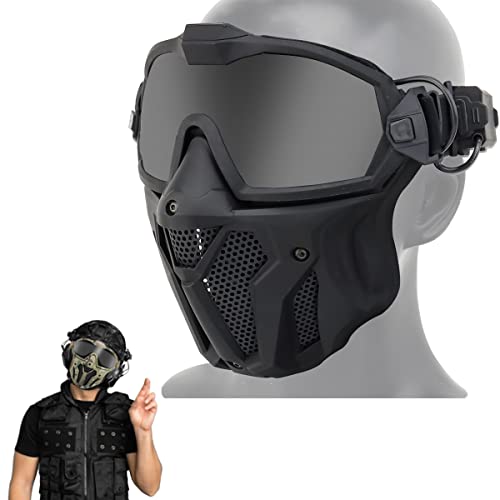 WLXW Airsoft Maske Taktische Paintball Maske Abnehmbare Schutzbrille Mit Anti-Beschlag Ventilator System, Für Halloween Jagd CS Wargame,Bk