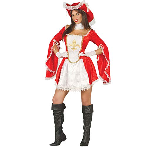 Amakando Hinreißendes Piratin-Kostüm für Damen/Rot-Weiß XL (46/48) / Musketiere Damenkostüm Piratenbraut/Bestens geeignet zu Karneval & Mittelalterfest