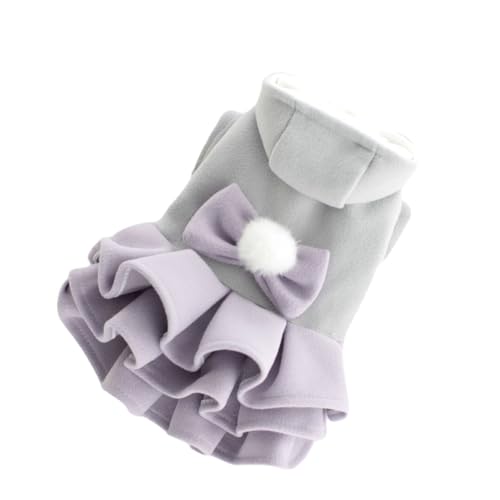 Hislaves Kleid für kleine Hunde mit Druckknöpfen, zweibeinig, mit Kapuze, Haustier-Kleidung, mehrlagiger Rock mit Fliege, Balldekoration, 2-beinig, leicht zu violett, Größe XL