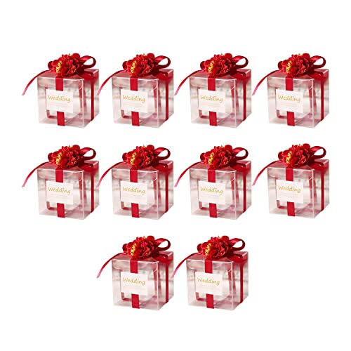 10 Stück Bonbonschachteln mit Geschenkband, for kleine Geschenke, Mehrzweckaufbewahrung, Geschenkverpackung oder for den Außenbereich (Gelb)/844 (Color : Red)
