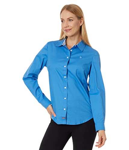 U.S. Polo Assn. Langärmeliges Stretch-Popeline-Hemd, Super Sonic Blue, Mittel