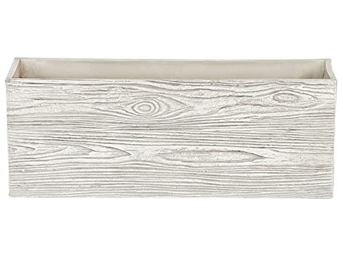 Beliani Rechteckiger Blumenkübel weiß Holzoptik 42x13x15 cm Paos