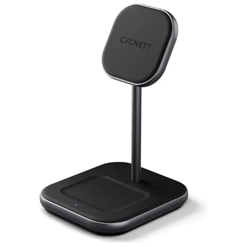 Cygnett MagDesk Wireless 2in1 Desk Stand – MagSafe Kabelloses Ladegerät – 1,5 m USB-C Kabel und 20 W USB-C Netzteil im Lieferumfang enthalten – CY3775ACOCP