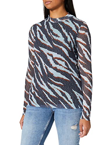 Taifun Damen Mesh-Shirt mit Tiger-Print figurbetont Shirt Shirt Semitransparent, Soft, elastisch Langarm