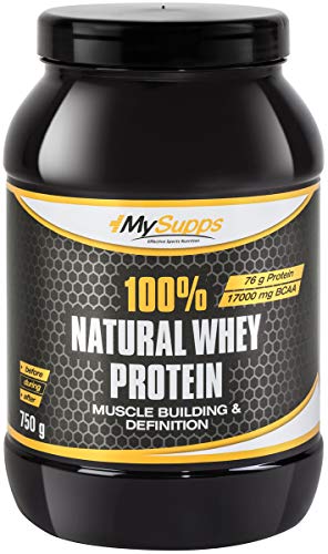 MySupps- 100% Natural Whey Protein, hochbioverfügbares Whey, 76g Eiweiß auf 100g + Vitamin B6, BCAA & Mineralien Matrix, Ohne Zusätze-Ohne Süßstoffe, Super Löslich, Made in Germany- 750g Pulver