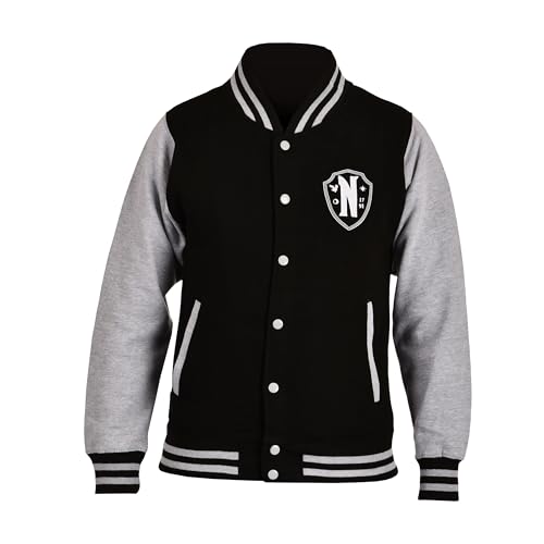 Elbenwald Wednesday Nevermore Academy College Jacke für Herren Damen Unisex Baumwolle schwarz, grau - S