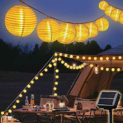 SALCAR 10m Camping Solar LED Lichterkette Lampion Außen, 40 LED Licht Laterne, Lampions Hängend Wetterfest IP44, Solarleuchten Garten Weihnachtsdeko, Warmweiß