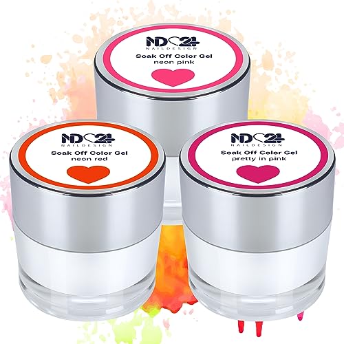 ND24 NailDesign Premium Bundle Summer Love Soak Off Gel Collection High Pigmented Hochpigmentiert UV LED Gellack - Satte Farbe Lange Haltbar - Easy Peel Off Ablösen mit Cream Remover - 3 x 10g