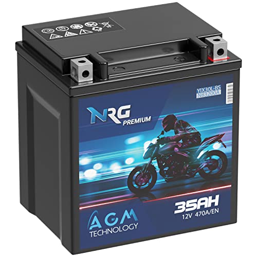 NRG Premium YIX30L-BS AGM Motorradbatterie 35Ah 12V 470A/EN Batterie 83200 YB30L-BS YTZ30L-BS auslaufsicher wartungsfrei ersetzt 30Ah 32Ah