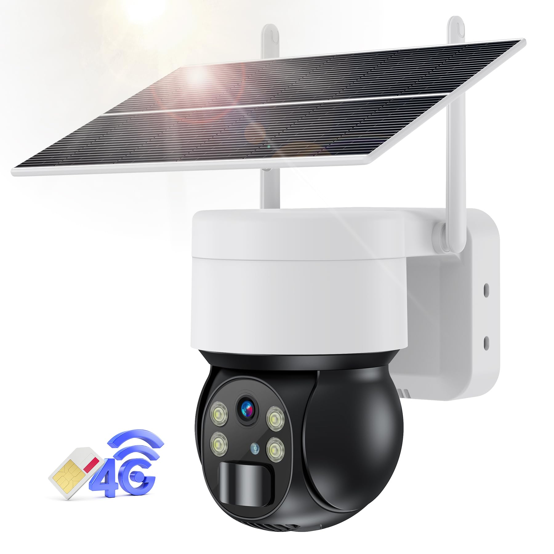 Ankway 4G LTE Überwachungskamera Aussen mit SIM Karte, 3G Kabellos Überwachungskamera Solar mit Farbnachtsicht, PIR-Personenerkennung, Sirene/Weißlichtalarm, 355°/90° Pan Tilt, 2-Wege-Audio, IP66