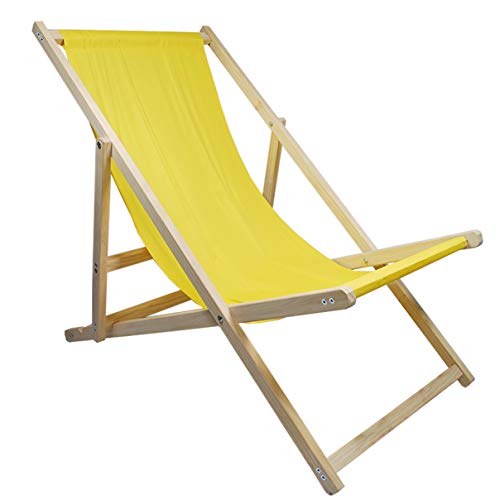 Helo Garten Strand Liegestuhl klappbar aus Holz bis 120 kg belastbar, Strandstuhl aus Kieferholz, 3-Fach verstellbare Lehne, wasserabweisender Bezug aus Oxford-Gewebe - Sonnenstuhl Farbe: Gelb