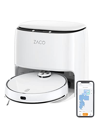 ZACO M1S Saug Wischroboter mit Waschstation, Selbstreinigung, Lasernavigation & Hinderniserkennung, 4L Frischwassertank, App & Alexa, Mapping, bis 180Min, Wisch Saugroboter für Parkett & Tierhaare