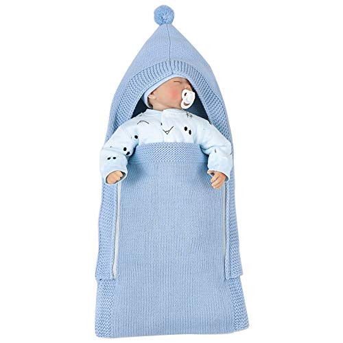 Wickeldecke für Neugeborene, für Kinderwagen, warm, gestrickt, Schlafsack mit Kapuze und Reißverschluss, für 0–8 Monate alte Jungen und Mädchen