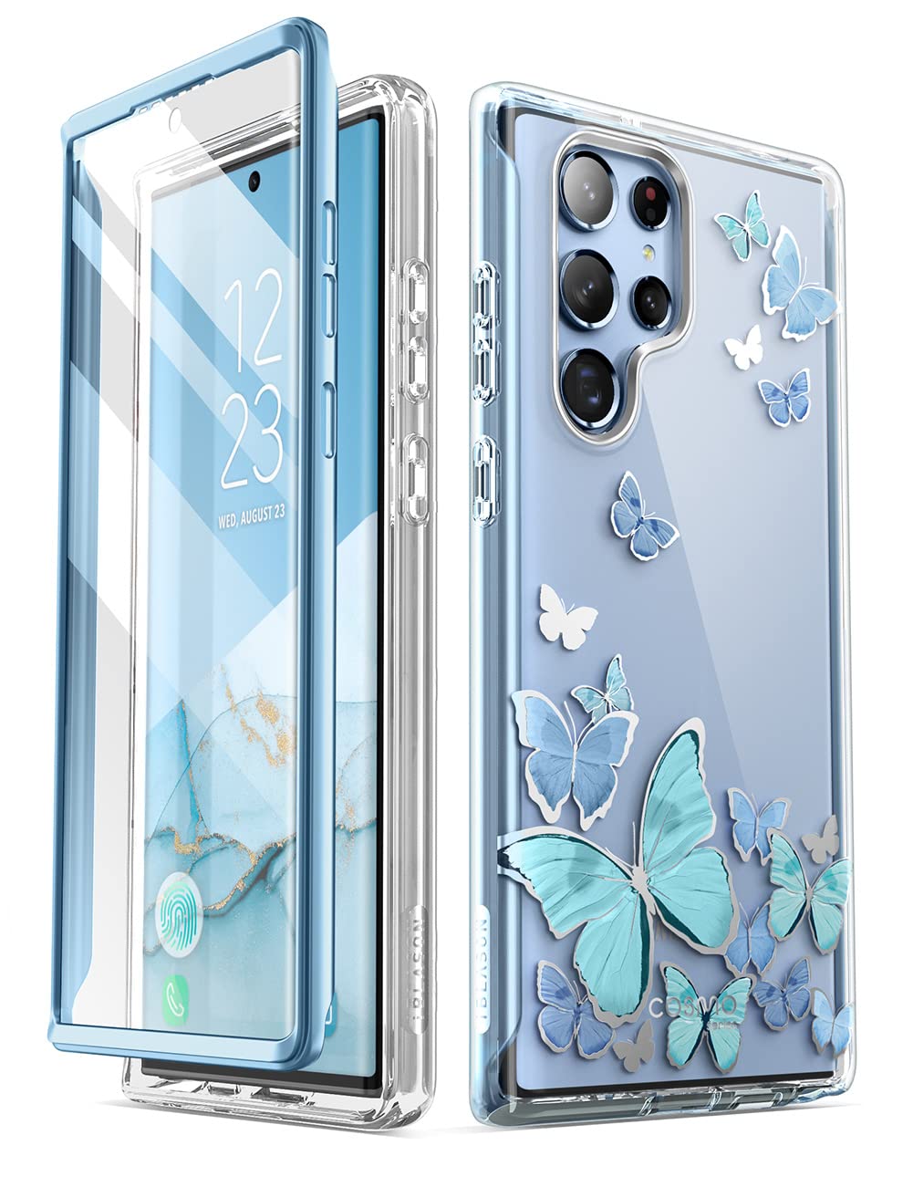 i-Blason Schutzhülle für Samsung Galaxy S22 Ultra 5G (2022), mit integriertem Displayschutz [Cosmo-Serie], Design, Schutzhülle mit Pailletten, dünner Rundumschutz, stoßfest, 360 Grad (Blauer