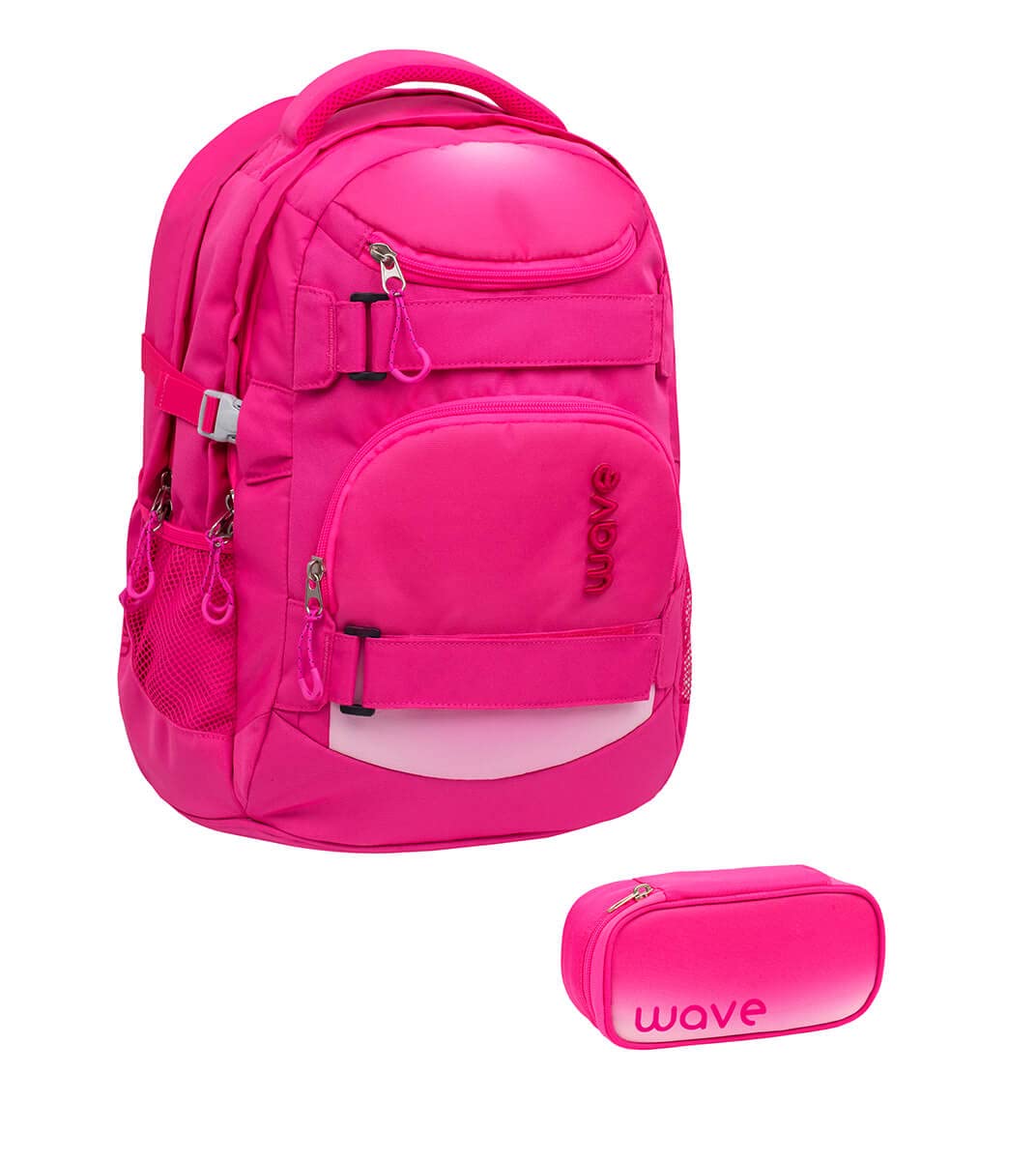 Wave Infinity Schulrucksack Set 2 - teilig mit Laptopfach Tabletfach / 43 x 31 x 22 cm / 30 Liter/Unisex Jungen Mädchen/Rucksack Daypack (338-72/A Set1 Ombre Light Pink)