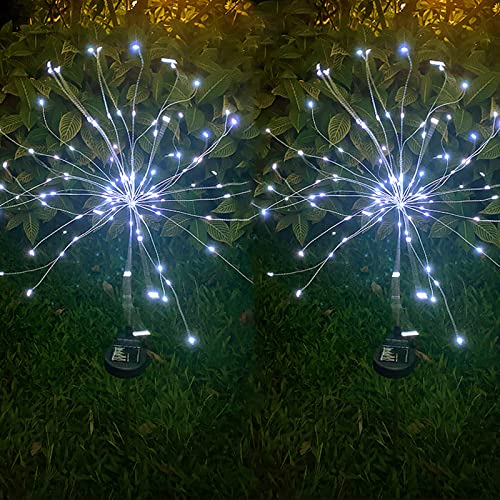 Ovker Solar Feuerwerk Licht, 2 Stück 120 LED Solarleuchte Gartenstecker, Wasserdicht Solarleuchten Solarlampe für Außen Garten Deko Pusteblume Licht für Rasen,Deck,Feld,Terrasse(Kaltweiß)