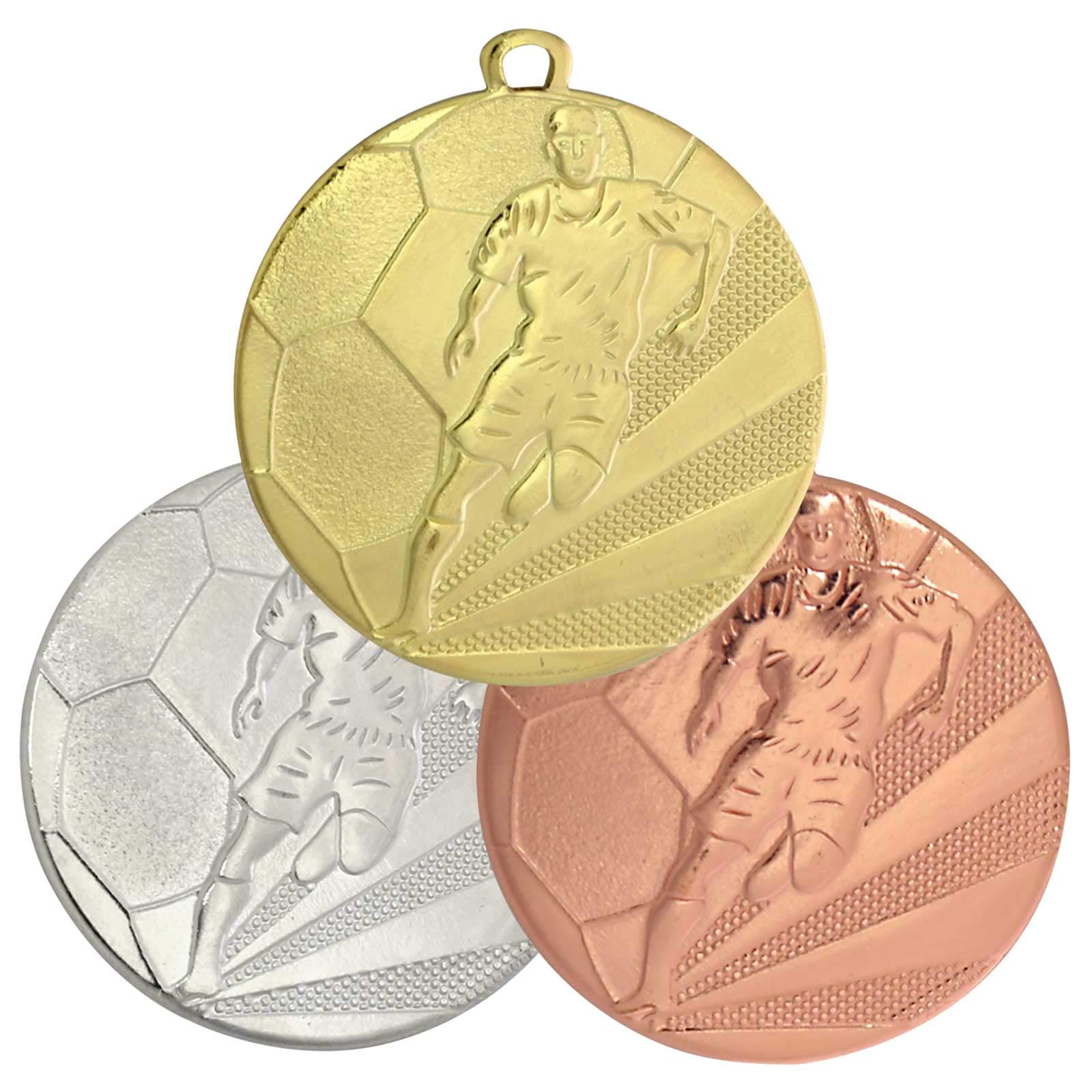 pokalspezialist 10 Stück Medaillenset Fußball je 10 x Gold, Silber, Bronze aus Stahl