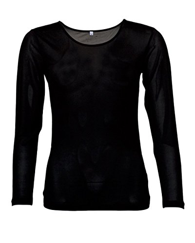 Damen Unterhemd Langarm, 100% Seide, FosterNatur, 92g/m² (XL, Schwarz)