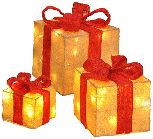 Bambelaa! 3er Led Deko Geschenke Leucht Boxen Timer Weihnachts Dekoration Weihnachtsdeko Beleuchtet Deko Weihnachten (Gelb)