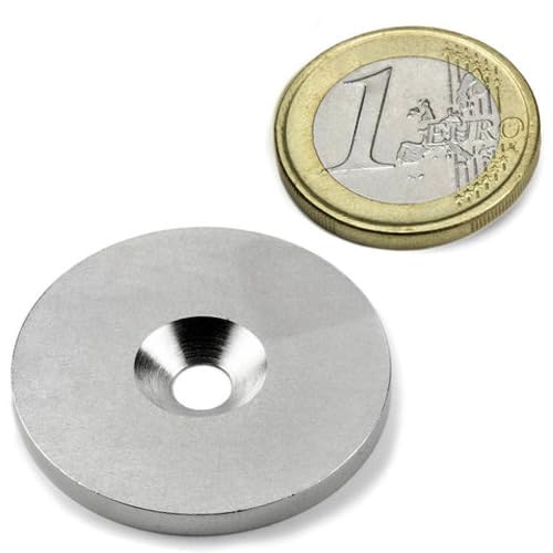 50 Metallscheiben mit Bohrung und Senkung - Ø32mm x 3mm - aus Stahl (DC01) verzinkt - Metallplättchen rund mit Loch (Senkbohrung) - Gegenstück/Haftgrund für Magnete, Menge: 50 Stück
