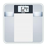 Beurer BG 13 Glas-Diagnosewaage mit großer LCD-Anzeige, misst Gewicht, Körperfett, Körperwasser, Muskelanteil und BMI