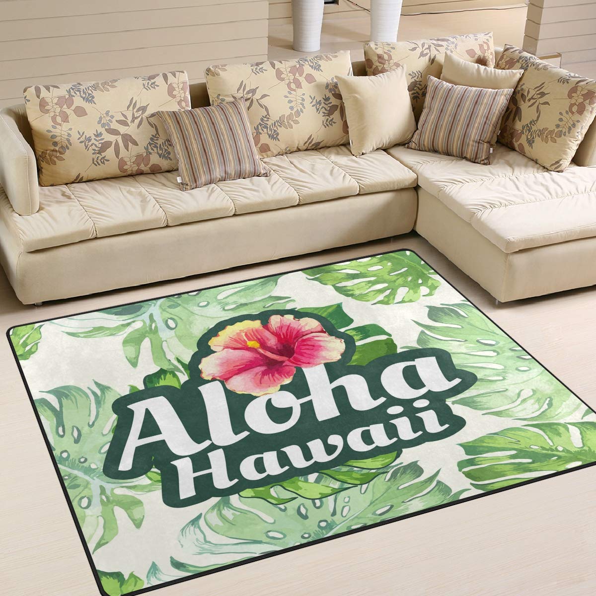 Use7 Tropische Monstera-Blätter Aloha Hawaii Teppich für Wohnzimmer Schlafzimmer 160 cm x 122 cm