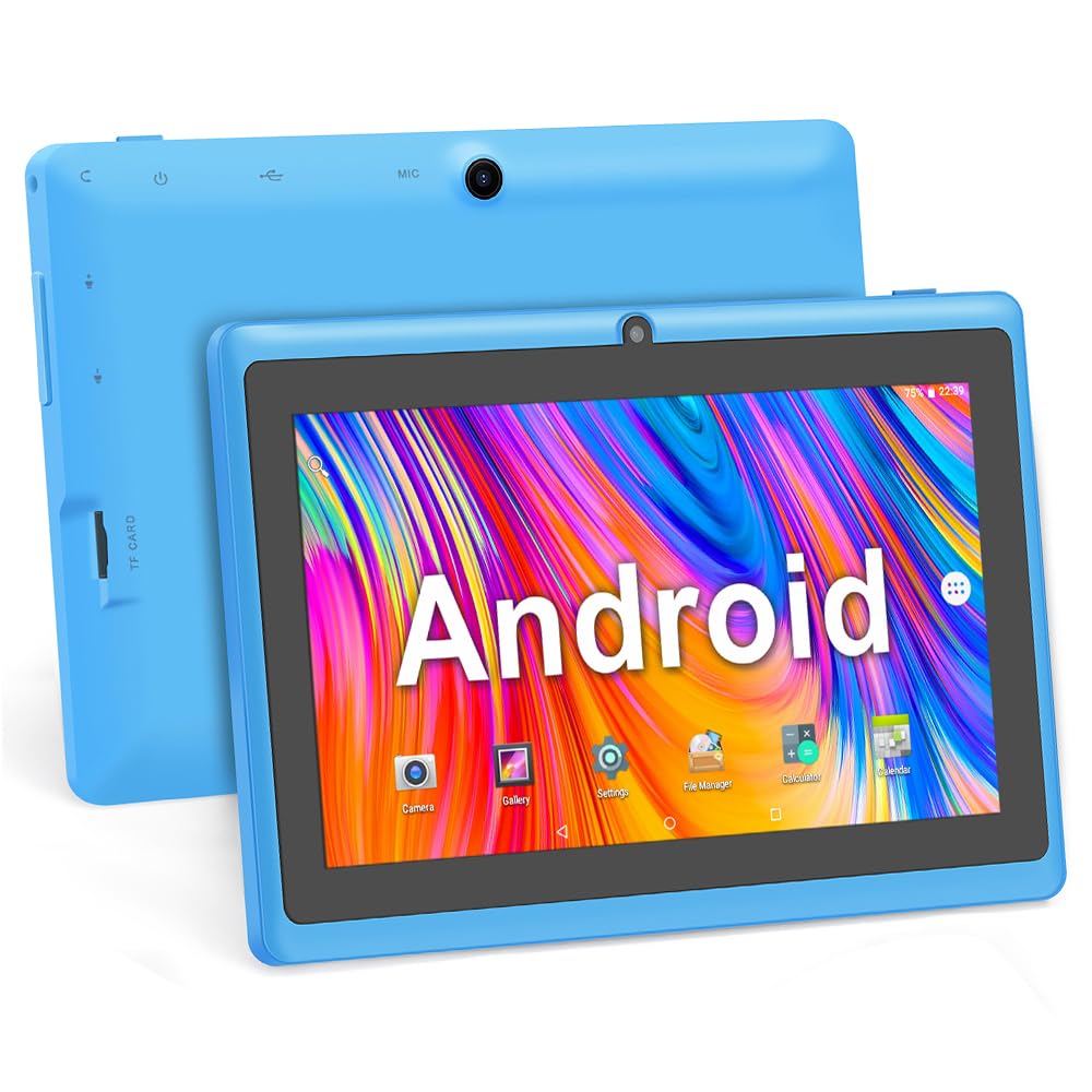 Haehne 7 Zoll Tablet PC, Android 5.0, A33 Quad Core, 1GB RAM 8GB ROM, Dual Kameras, WiFi, Bluetooth, für Erwachsener Kinder, Azurblau