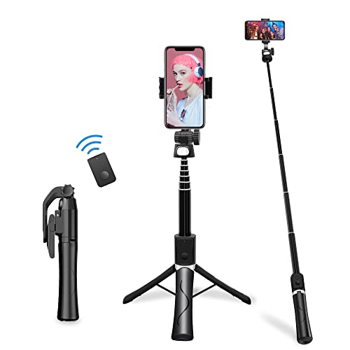 CedarTrap Selfie Stick Stativ, DREI in einem Bluetooth Selfie Stick Stativ, erweiterbar tragbarer Selfie Stick, Stativ mit Abnehmbarer drahtloser Fernbedienung und Stabilität, Black
