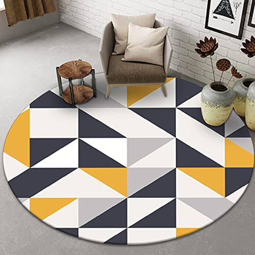 Teppich Rund Teppich Wohnzimmer Schlafzimmer Deko Modern Kurzflor Geometrisches Mosaik des gelben schwarzen grauen einfachen Dreiecks der Mode Groß rutschfest Waschbar Teppich 120CM