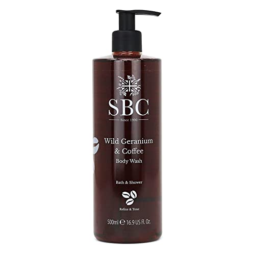 SBC Skincare - Duschgel Feuchtigkeitsspendend mit Kaffee und Wilder Geranie - 500 ml - Pflegt die Haut - Beruhigende und Antioxidative Wirkung - Shower Gel - Wild Geranium & Coffee Body Wash