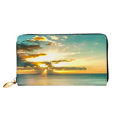 TRESILA Geldbörse Frauen Lange Leder Reißverschluss Geldbörse Telefon Kartenhalter Caseclutch Geldbörse Münze Organizer Brieftasche - Park, Hawaiianischer Sonnenuntergang am Meer, Einheitsgröße