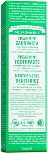 Dr. Bronner's Zahncreme Spearmint | Ohne Flourid | Vegan | Mit Bio und Fairtrade Kokosnussöl | 5 Tuben je 105 ml