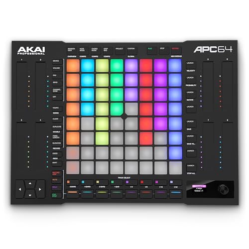 Akai Professional APC64 Ableton MIDI Controller mit 8 Touch Strips, Step Sequencer, 64 anschlagsempfindliche RGB-Pads, CV Gates, MIDI In/Out, USB-C