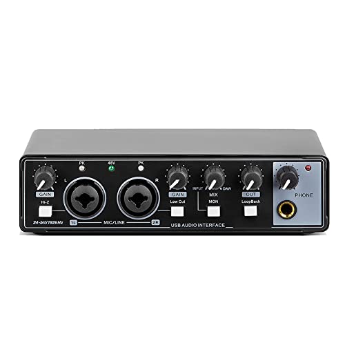 ZAYRAY 1 Stück Soundkarte Studio Record USB Audio Professional Interface Sound Equipment 48V Phantom für Recording Schwarz