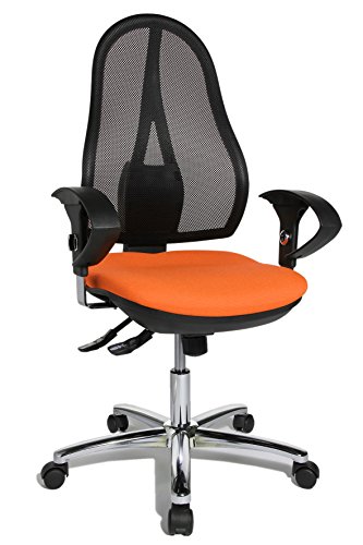 Topstar Open Point SY Deluxe, ergonomischer Syncro-Bandscheiben-Drehstuhl, Bürostuhl, Schreibtischstuhl, inkl. Armlehnen (höhenverstellbar), Stoff, orange