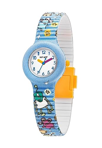 HIP HOP Kinderuhr Kids Fun Zifferblatt einfarbig, weißes Uhrwerk, nur Zeitanzeige, 3H Quarz und Silikonarmband mit mehrfarbigem Stoff HWU1176, Modern