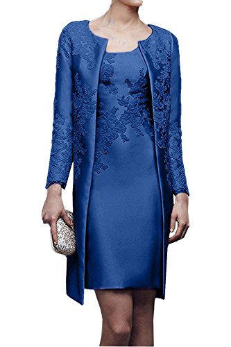 Charmant Damen 2019 Neu Dunkel Royal Blau Satin Abendkleider Partykleider Ballkleider mit lang Bolero Knie-lang -40 Dunkel Royal Blau