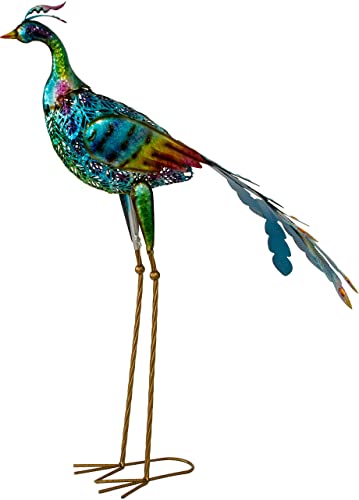 Dekofigur Pfau, 83 cm große Metallfigur, Gartenvogel, Gartendeko