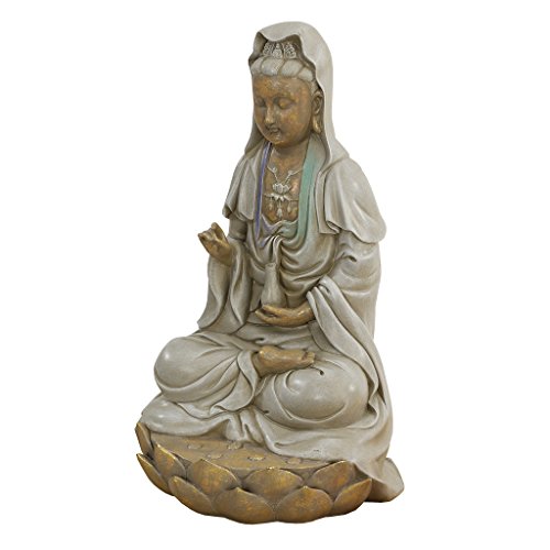 Design Toscano Göttin Guan Yin auf einer Lotusblume sitzend