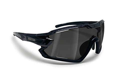 BERTONI Fahrradbrille Sport Sonnenbrille Radbrille MTB mit Sehstärke für Brillenträger mod. Quasar (Schwartz/Silber Verspiegelt)