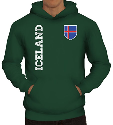 Island Fußball WM Fanshirt Gruppen Herren Hoodie Männer Kapuzenpullover Fan Trikot Iceland, Größe: M,dunkelgrün