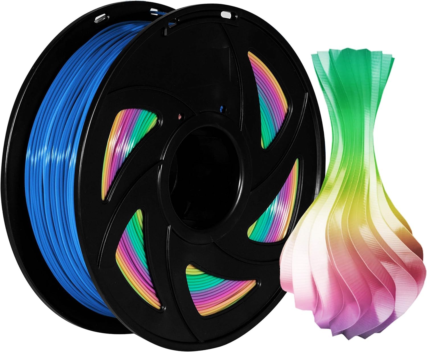 3D Drucker Filament zweifarbig PLA Silk PLA Filament 1.75mm Rainbow Farbverlauf 1KG Multiple Color Maßhaltigkeit +/-0.02mm Spule Sauber Gewickelt 3D Drucker Printing Filament Vakuumverpackung